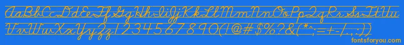Schoolscriptdashed Font – Orange Fonts on Blue Background