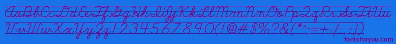 Schoolscriptdashed-Schriftart – Violette Schriften auf blauem Hintergrund
