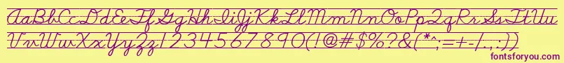 Schoolscriptdashed Font – Purple Fonts on Yellow Background