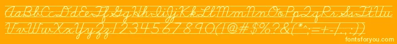Weitere Informationen zur Schoolscriptdashed-Schriftart Schoolscriptdashed-Schriftart – Gelbe Schriften auf orangefarbenem Hintergrund