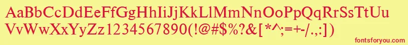 Nimbusromdgr-Schriftart – Rote Schriften auf gelbem Hintergrund