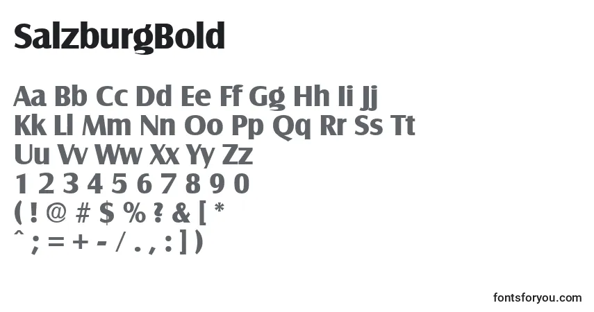 Czcionka SalzburgBold – alfabet, cyfry, specjalne znaki