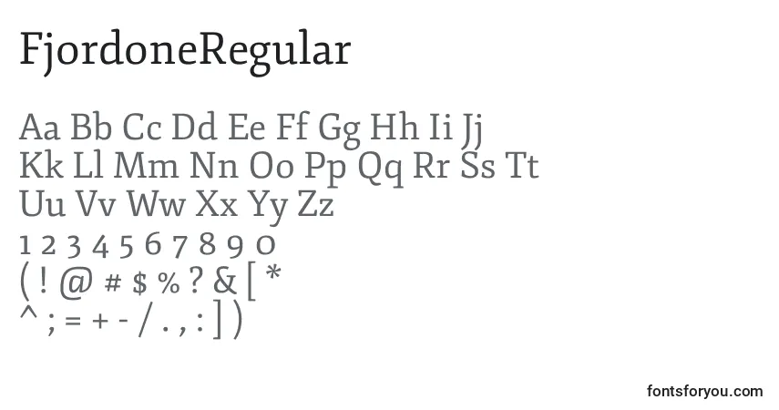 Czcionka FjordoneRegular – alfabet, cyfry, specjalne znaki