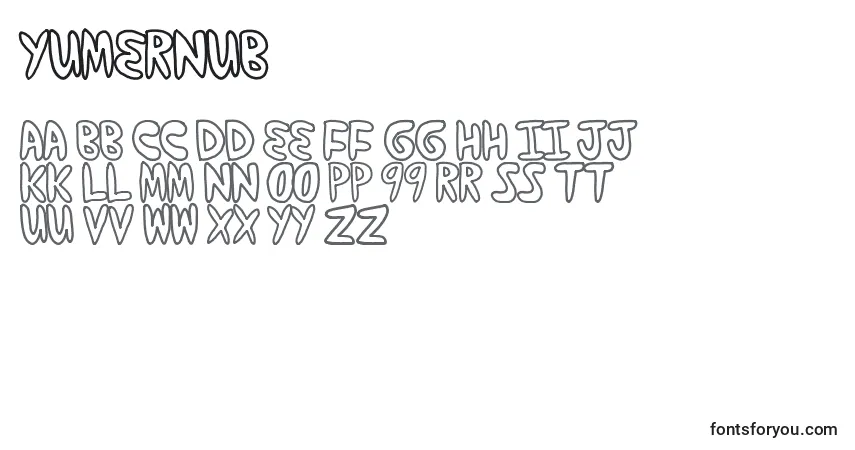 Schriftart Yumernub – Alphabet, Zahlen, spezielle Symbole