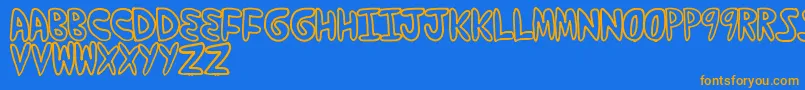 Yumernub-Schriftart – Orangefarbene Schriften auf blauem Hintergrund