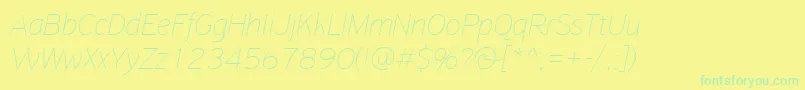 Fonte PfhighwaysansproExtrathinitalic – fontes verdes em um fundo amarelo