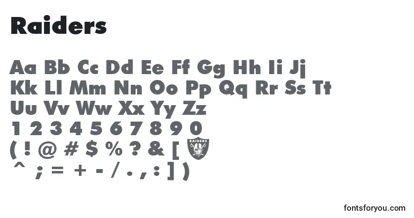 Schriftart Raiders – Alphabet, Zahlen, spezielle Symbole