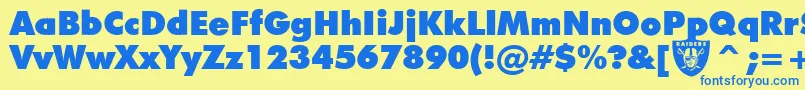 フォントRaiders – 青い文字が黄色の背景にあります。