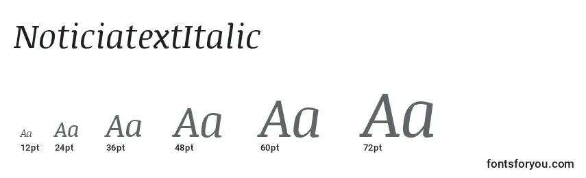 Размеры шрифта NoticiatextItalic