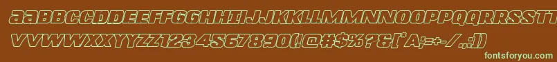 フォントLefthandlukeboldoutital – 緑色の文字が茶色の背景にあります。