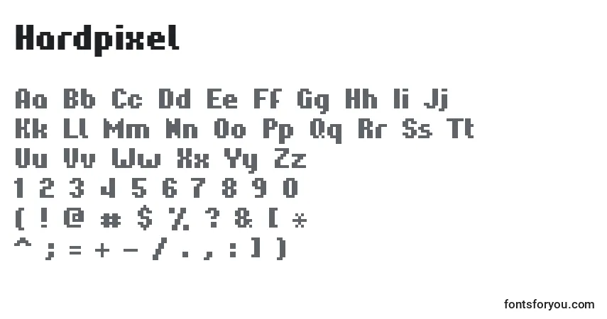 A fonte Hardpixel – alfabeto, números, caracteres especiais