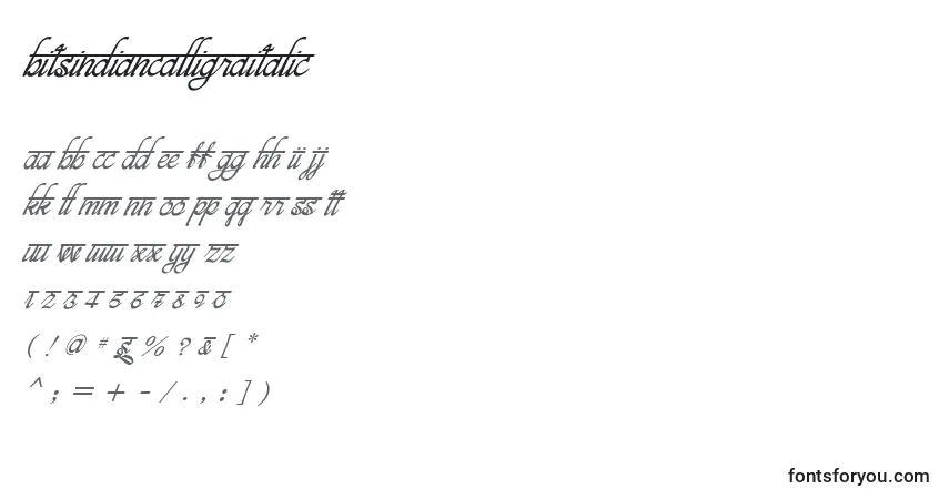 A fonte BitsindiancalligraItalic – alfabeto, números, caracteres especiais