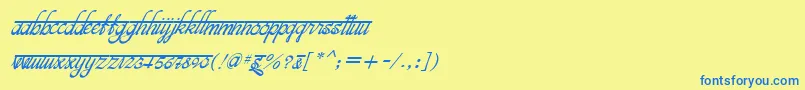 Czcionka BitsindiancalligraItalic – niebieskie czcionki na żółtym tle