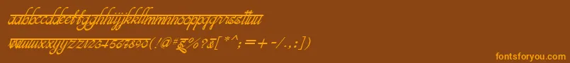 フォントBitsindiancalligraItalic – オレンジ色の文字が茶色の背景にあります。