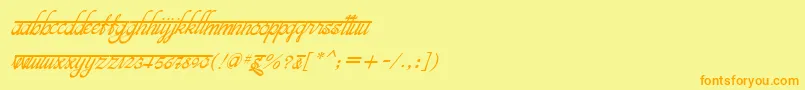 フォントBitsindiancalligraItalic – オレンジの文字が黄色の背景にあります。