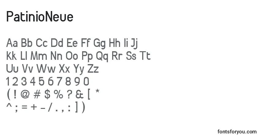 Czcionka PatinioNeue – alfabet, cyfry, specjalne znaki