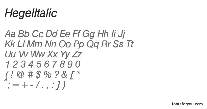 Шрифт HegelItalic – алфавит, цифры, специальные символы