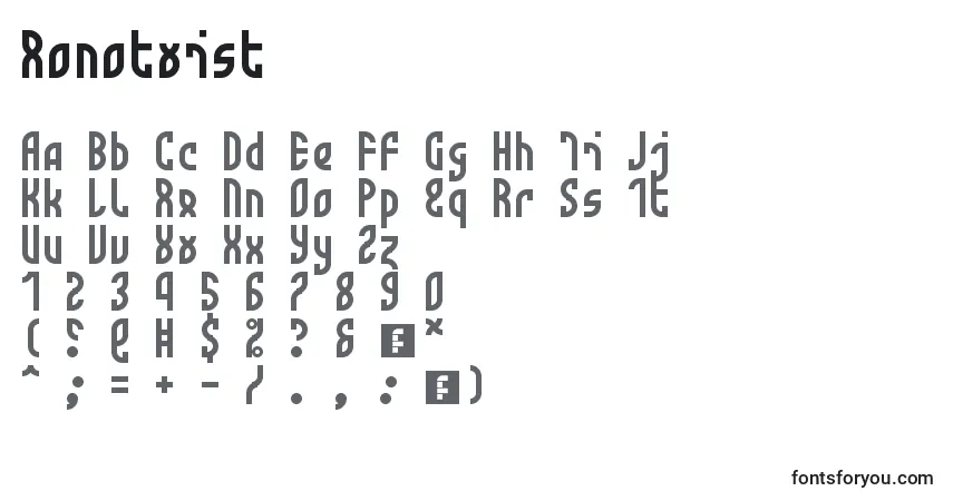 A fonte Monotwist – alfabeto, números, caracteres especiais