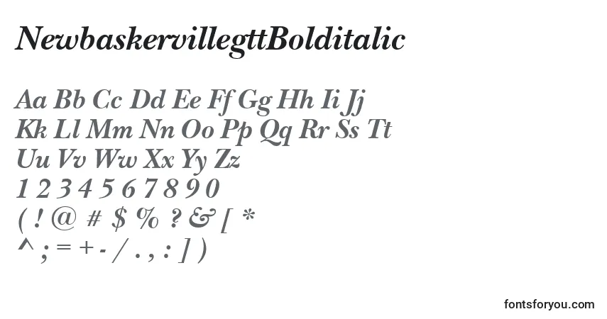 Шрифт NewbaskervillegttBolditalic – алфавит, цифры, специальные символы