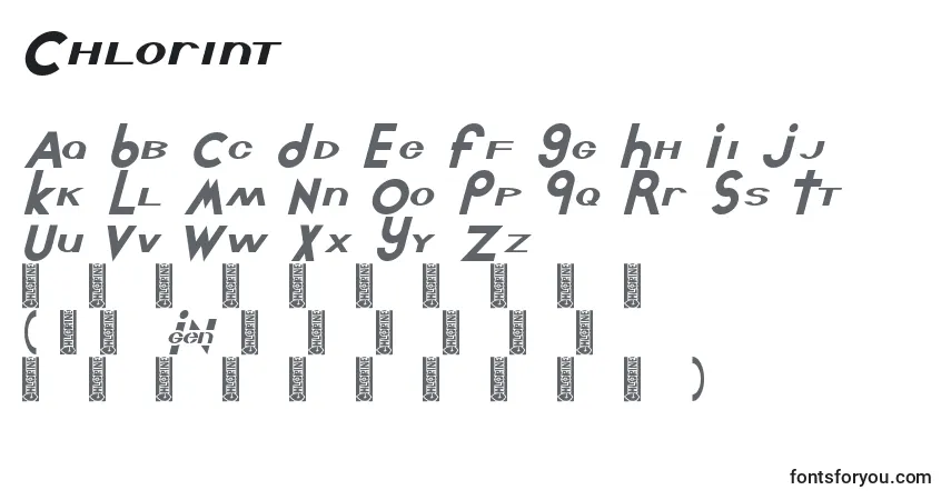 Schriftart Chlorint – Alphabet, Zahlen, spezielle Symbole