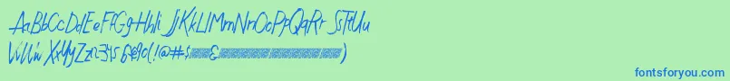 Czcionka Justwritedt – niebieskie czcionki na zielonym tle