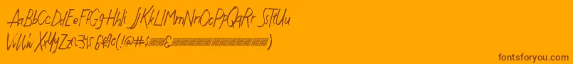 Justwritedt-Schriftart – Braune Schriften auf orangefarbenem Hintergrund