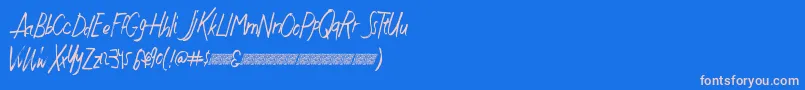 Justwritedt-Schriftart – Rosa Schriften auf blauem Hintergrund