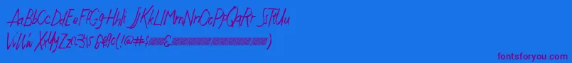 Justwritedt-Schriftart – Violette Schriften auf blauem Hintergrund