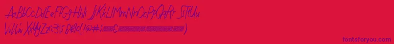 Czcionka Justwritedt – fioletowe czcionki na czerwonym tle