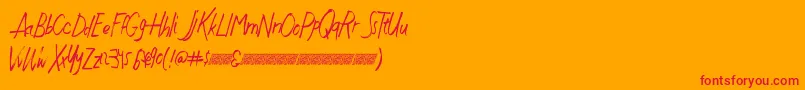 Justwritedt-Schriftart – Rote Schriften auf orangefarbenem Hintergrund