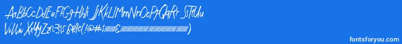 Justwritedt-Schriftart – Weiße Schriften auf blauem Hintergrund