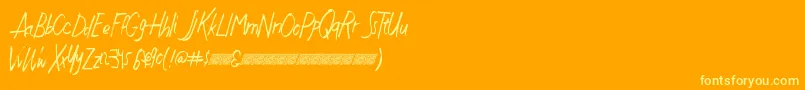 Justwritedt-Schriftart – Gelbe Schriften auf orangefarbenem Hintergrund