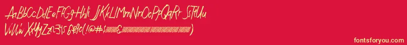 Justwritedt-Schriftart – Gelbe Schriften auf rotem Hintergrund
