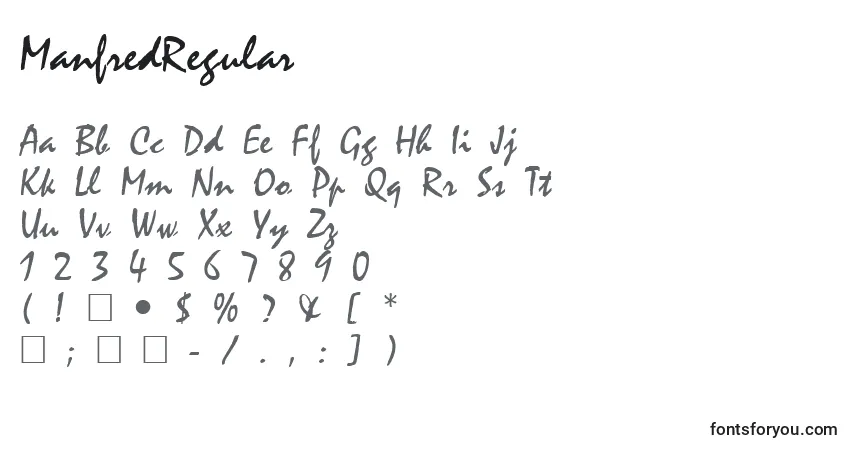 Czcionka ManfredRegular – alfabet, cyfry, specjalne znaki