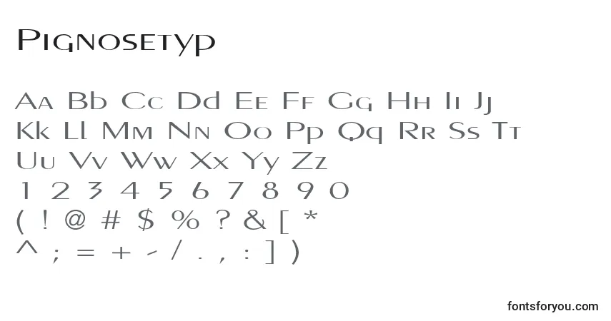 A fonte Pignosetyp – alfabeto, números, caracteres especiais