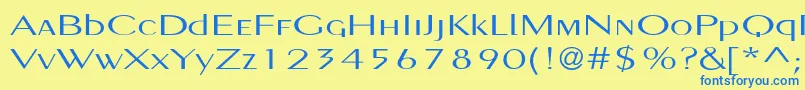 フォントPignosetyp – 青い文字が黄色の背景にあります。