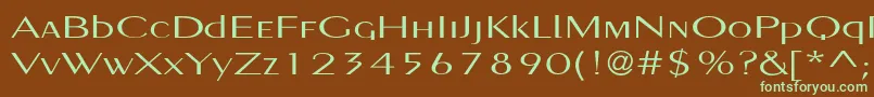 フォントPignosetyp – 緑色の文字が茶色の背景にあります。