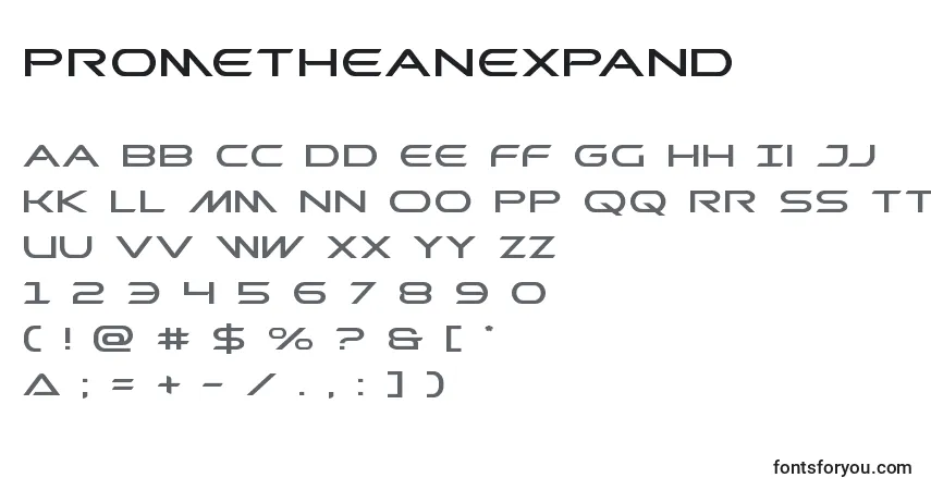 Schriftart Prometheanexpand – Alphabet, Zahlen, spezielle Symbole