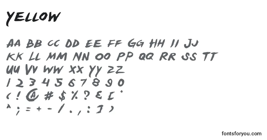 Czcionka Yellow – alfabet, cyfry, specjalne znaki