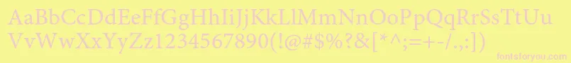 MinionproCapt-fontti – vaaleanpunaiset fontit keltaisella taustalla