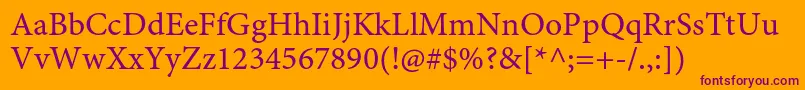 MinionproCapt-fontti – violetit fontit oranssilla taustalla