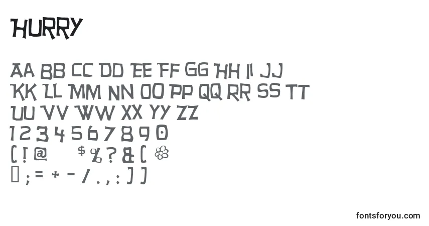 Czcionka Hurry – alfabet, cyfry, specjalne znaki