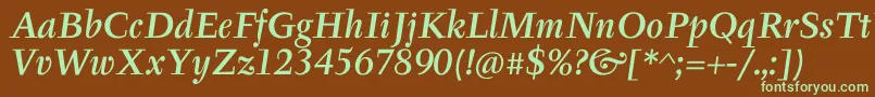 フォントTyfaItcMediumOtItalic – 緑色の文字が茶色の背景にあります。