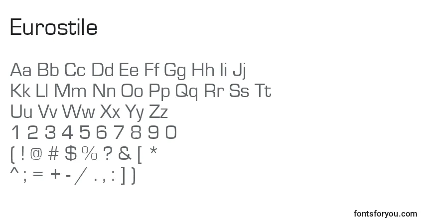 Fuente Eurostile - alfabeto, números, caracteres especiales