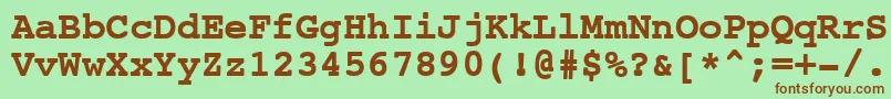 フォントNtcouriervkCyrillicBoldoblique – 緑の背景に茶色のフォント