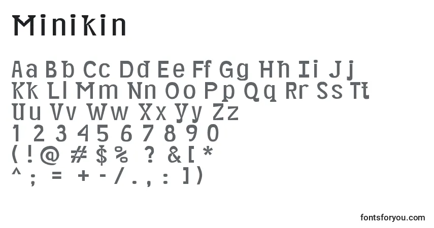 A fonte Minikin – alfabeto, números, caracteres especiais