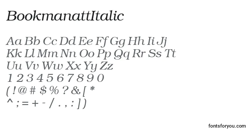 Czcionka BookmanattItalic – alfabet, cyfry, specjalne znaki