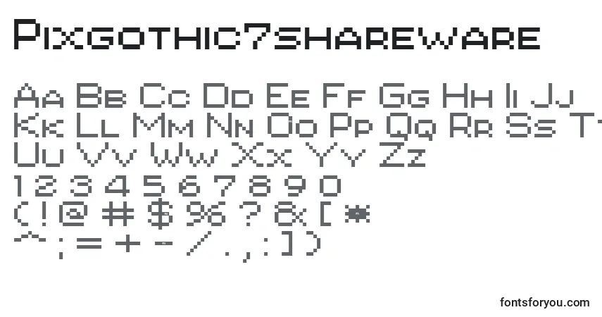 A fonte Pixgothic7shareware – alfabeto, números, caracteres especiais