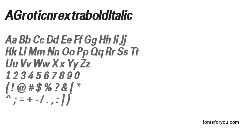 Schriftart AGroticnrextraboldItalic – Alphabet, Zahlen, spezielle Symbole
