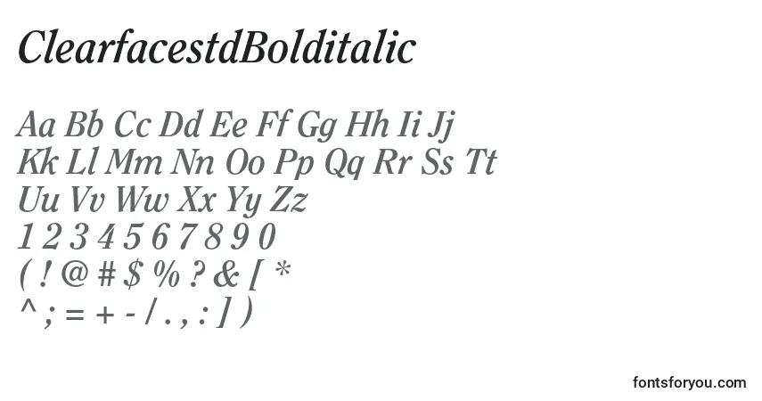 A fonte ClearfacestdBolditalic – alfabeto, números, caracteres especiais